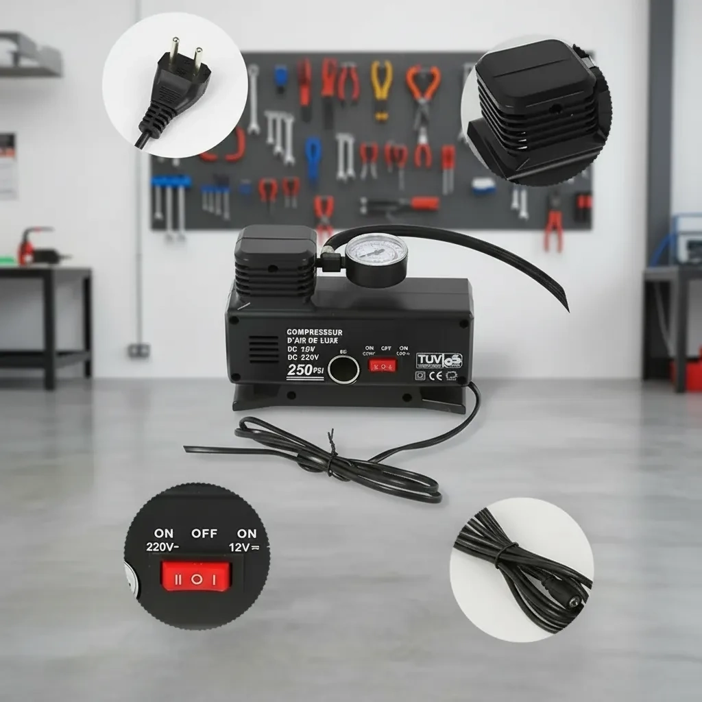 250 PSI Oto Hava Kompresörü - 220V ve 12V Uyumlu Yol Yardım Lastik Şişirme Pompası ( Lisinya )