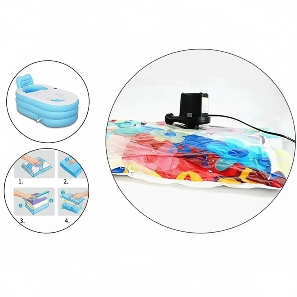 Taşınabilir Elektrikli Hava Kompresörü - Şişme Yatak ve Lastik Şişirme Pompası, Vakumlu Poşet Aparatlı ( Lisinya )