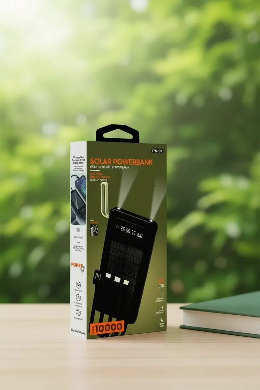 10000mah Güneş Enerjili Taşınabilir Şarj Cihazı - Çift Led Fenerli, Lcd , 2 Usb-C Powerbank ( Lisinya )