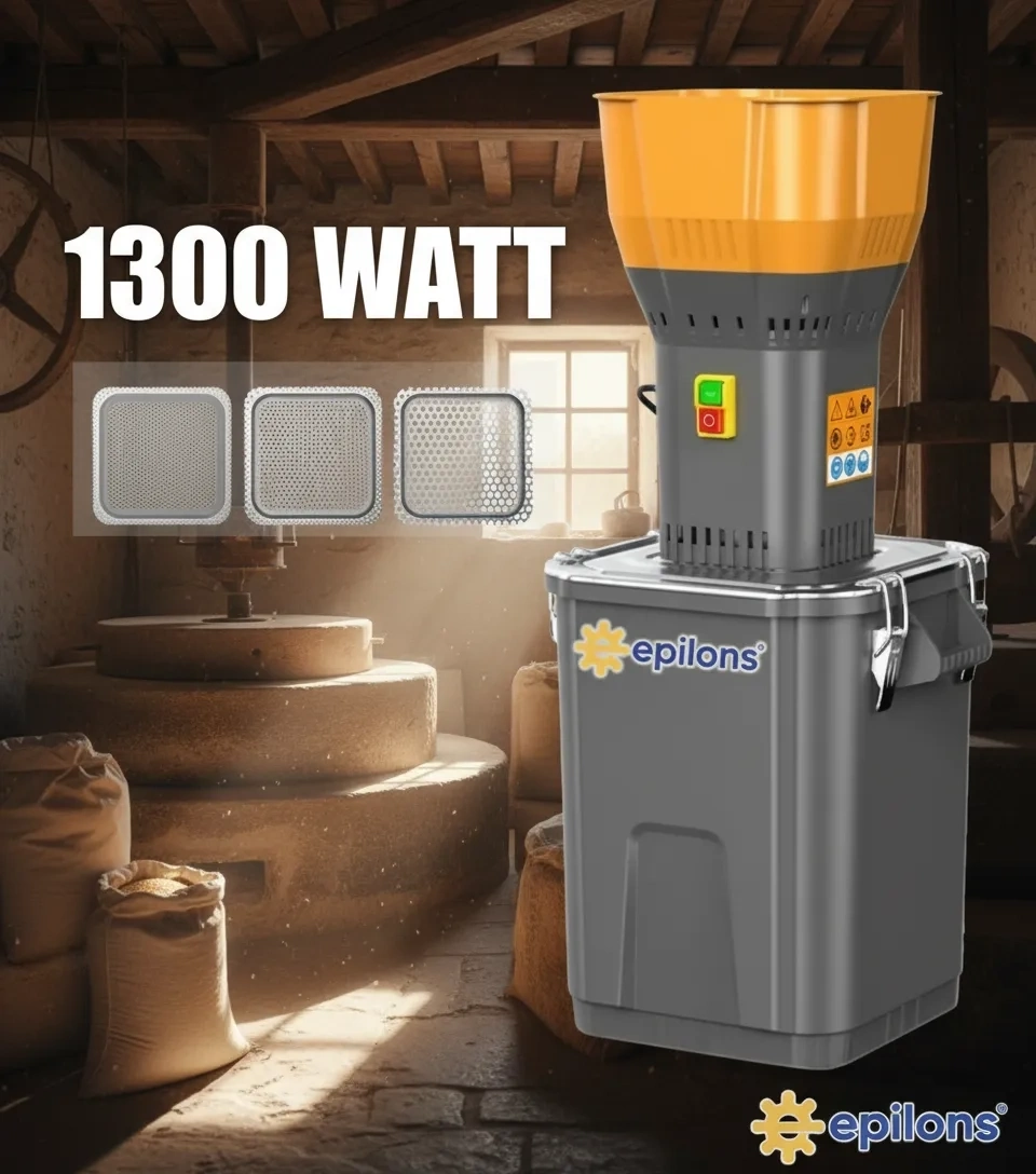 Lisinya 55L 1300 w Profesyonel Tahıl Yem Öğütücü – 9 Paslanmaz Elek Hediyeli ( Lisinya )