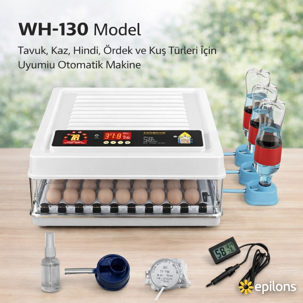 Wh-130 Kuluçka Makinesi -Tavuk Kaz Hindi Ördek ve Kuş Türleri Uyumlu Yedek Motor Hediyeli ( Lisinya ) Wh-130 Kuluçka Makinesi -Tavuk Kaz Hindi Ördek ve Kuş Türleri Uyumlu Yedek Motor Hediyeli ( Lisinya )