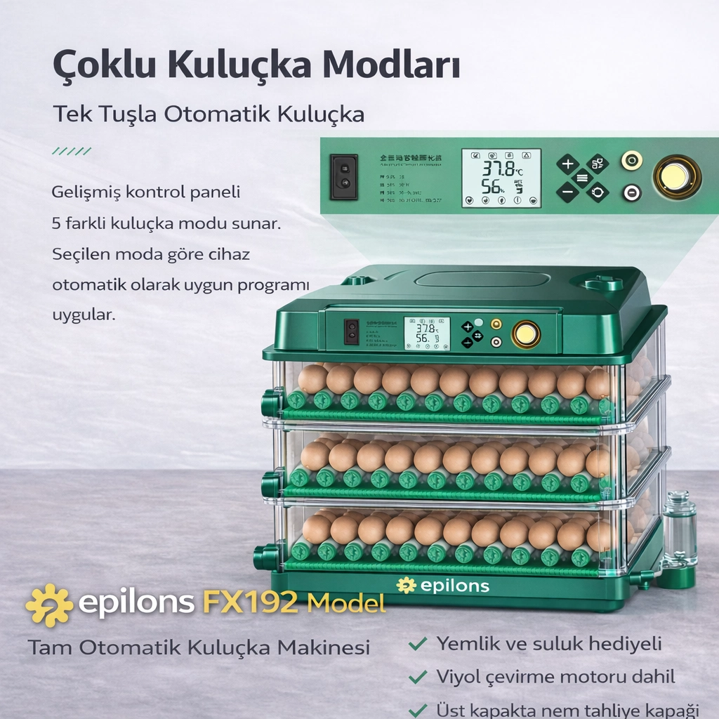 X-192 Model Tam Otomatik Kuluçka Makinesi –Tüm Kanatlı Hayvanlara Uyumlu Yeni Nesil Su Hazneli Süngerli Sistem ( Lisinya )