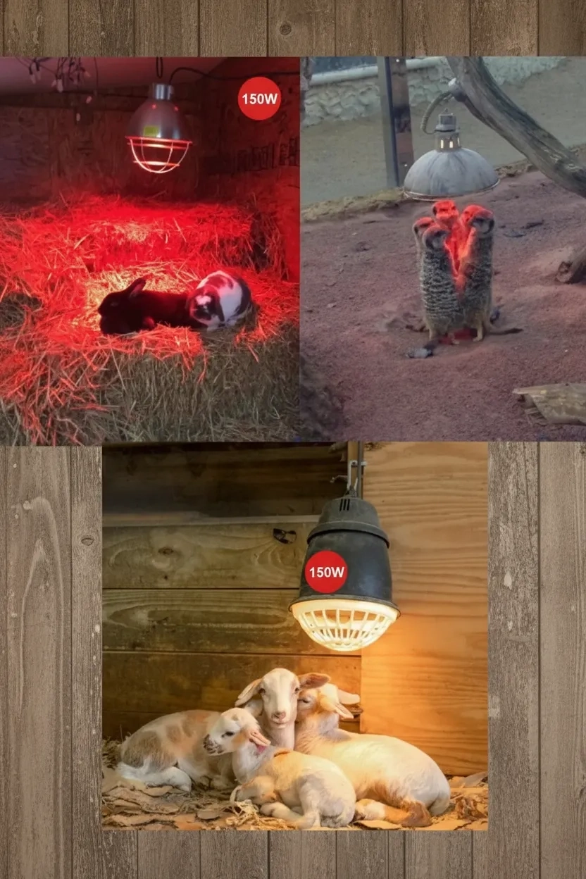 (6 Adet) 150W Kızılötesi Isıtıcılı Hayvan Isıtma ve Kuluçka Lambası (Kırmızı Işık) E27 (Kalın Duy) ( Lisinya )