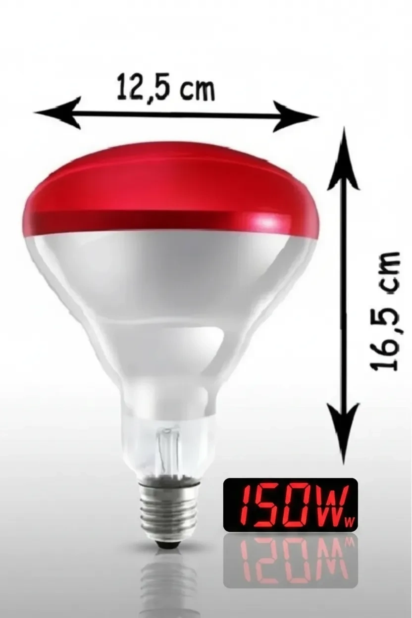 (6 Adet) 150W Kızılötesi Isıtıcılı Hayvan Isıtma ve Kuluçka Lambası (Kırmızı Işık) E27 (Kalın Duy) ( Lisinya )