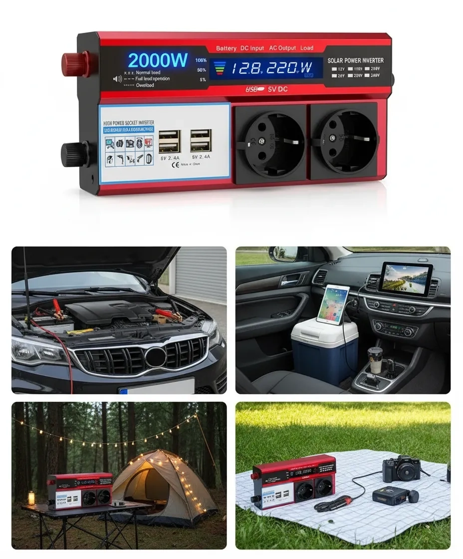 12v 2000w Modifiye Sinüs İnverter Araç Ve Güneş Enerjisi Uyumlu, Çift Usb, Çift Priz Ve Çakmaklık Lisinya ( Lisinya )