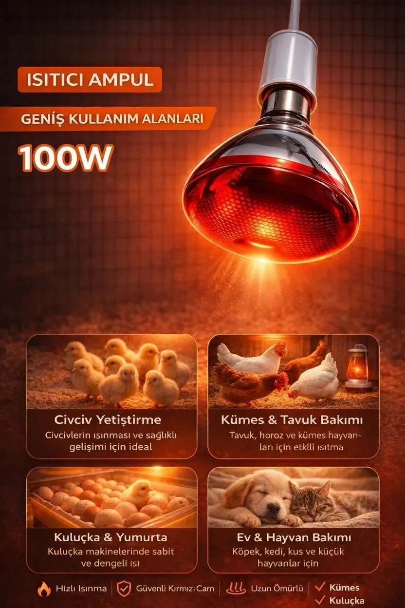 100W Isıtıcı Ampul Kırmızı Isı Lambası Civciv Kümes Kuluçka E27 Duy Isıtma Ampulü ( Lisinya ) 100W Isıtıcı Ampul Kırmızı Isı Lambası Civciv Kümes Kuluçka E27 Duy Isıtma Ampulü ( Lisinya )