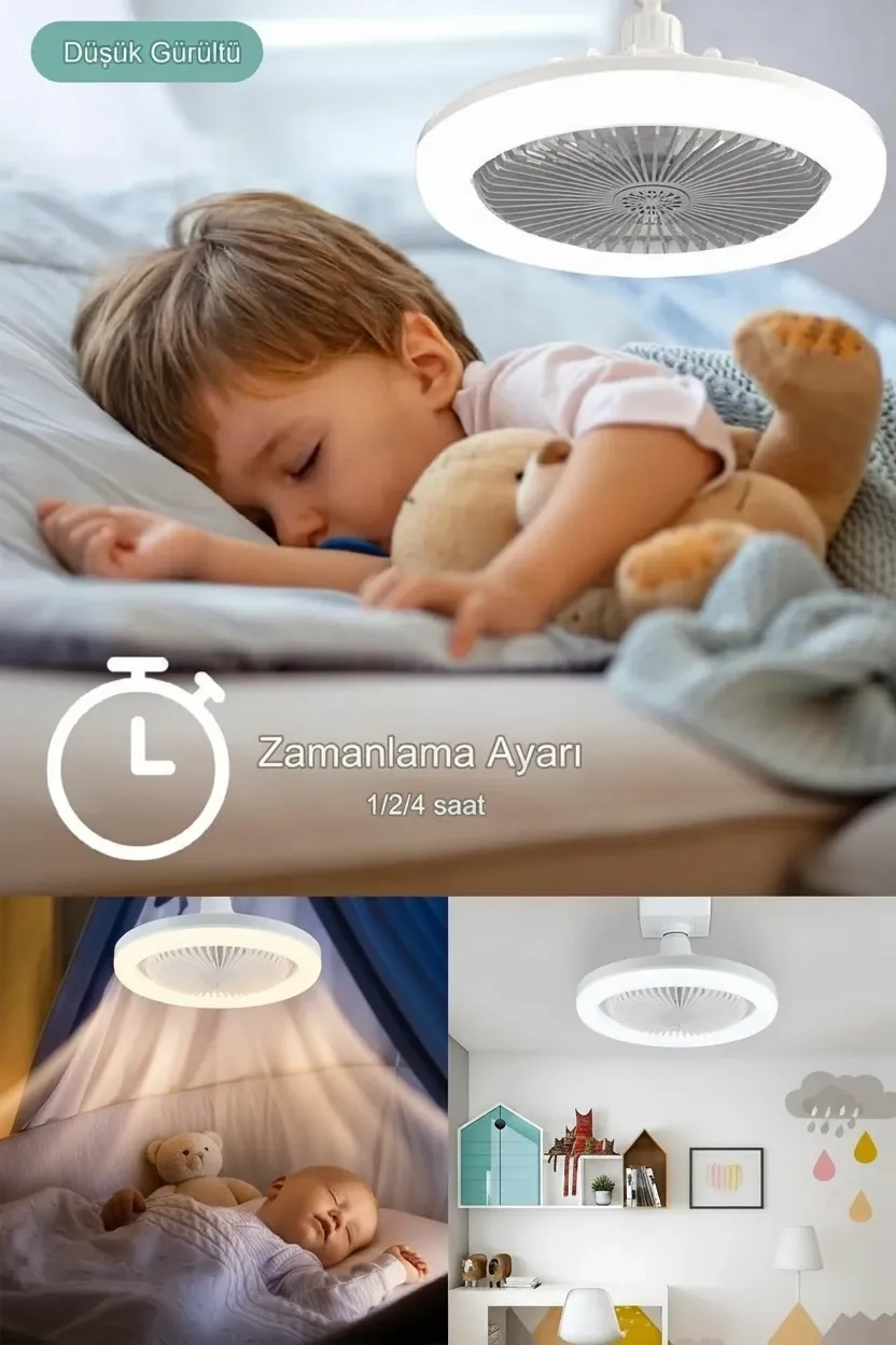 E27 Duylu Kumandalı Tavan Vantilatörlü LED Lamba 3 Hız ve Renk Ayarlı Tavan Pervanesi ( Lisinya )