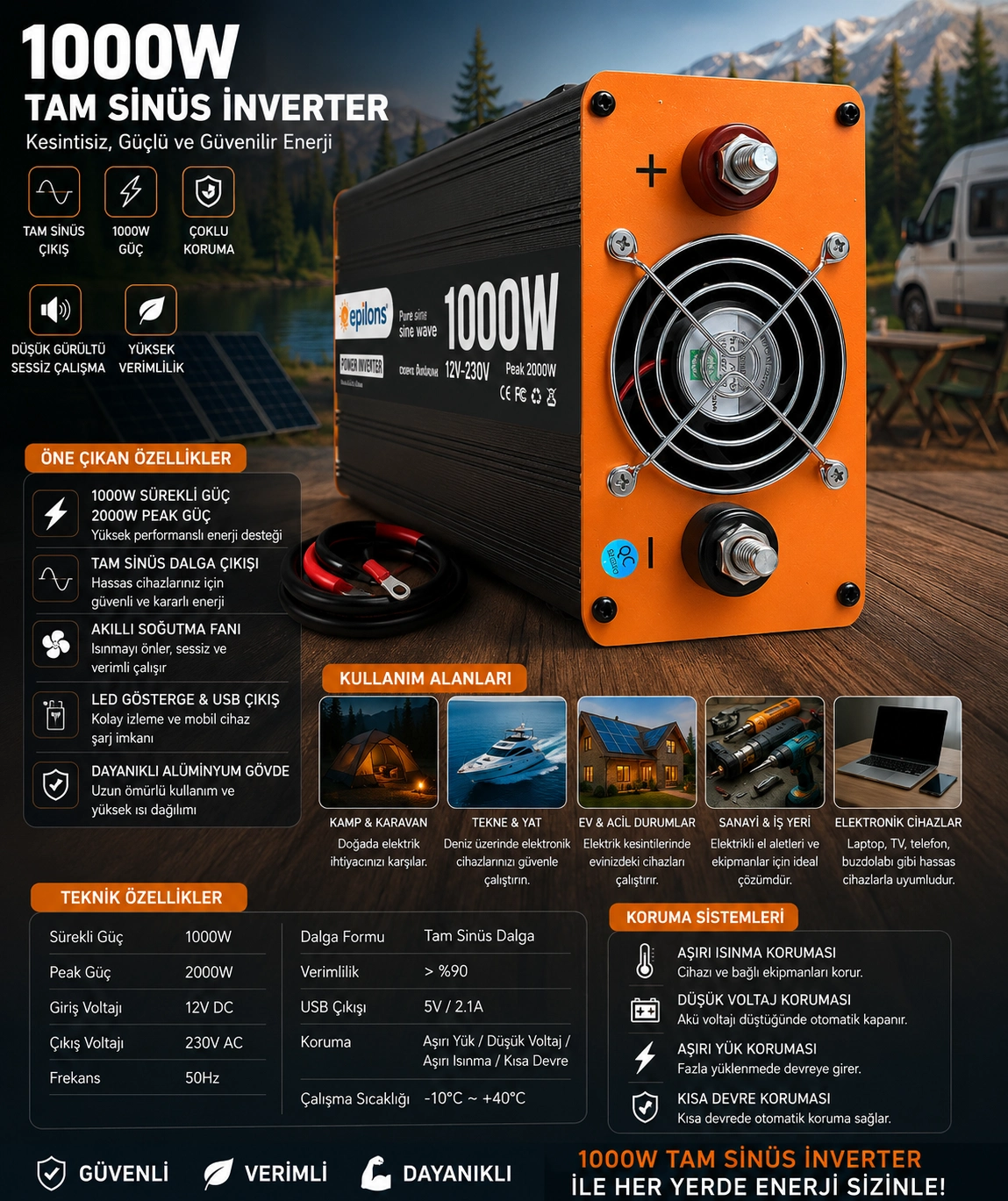 1000W Tam Sinüs İnverter 12V AC Çevirici | Sessiz Fanlı, USB Çıkışlı, Araç Karavan Tekne Solar Uyumlu Güç İnverteri ( Lisinya ) 1000W Tam Sinüs İnverter 12V AC Çevirici | Sessiz Fanlı, USB Çıkışlı, Araç Karavan Tekne Solar Uyumlu Güç İnverteri ( Lisinya )