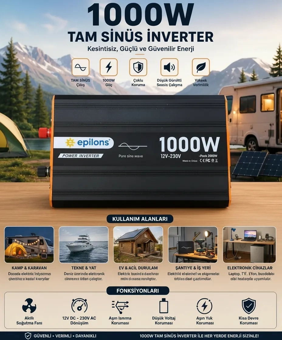 1000W Tam Sinüs İnverter 12V AC Çevirici | Sessiz Fanlı, USB Çıkışlı, Araç Karavan Tekne Solar Uyumlu Güç İnverteri ( Lisinya ) 1000W Tam Sinüs İnverter 12V AC Çevirici | Sessiz Fanlı, USB Çıkışlı, Araç Karavan Tekne Solar Uyumlu Güç İnverteri ( Lisinya )