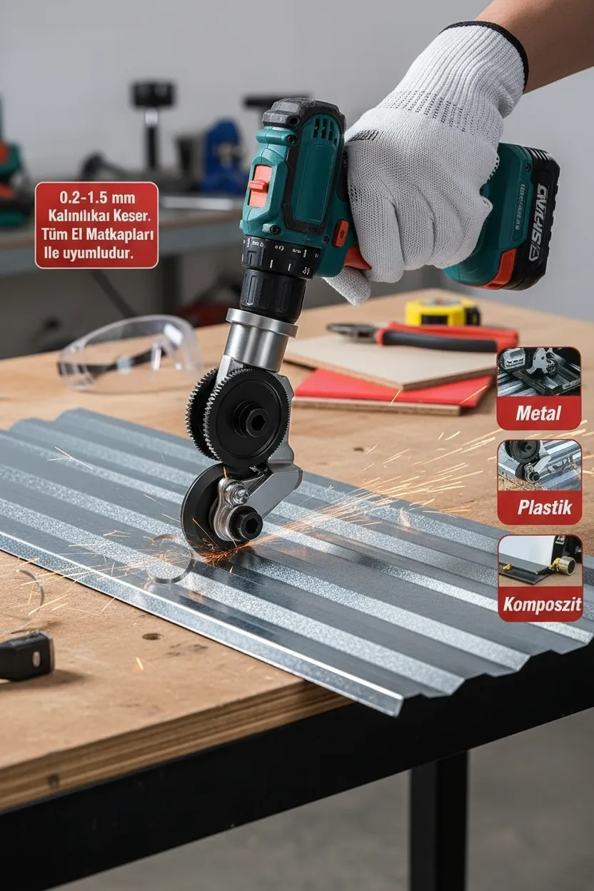 Matkap Ucuna Takılabilen Metal Sac Kesme Aparatı Şarjlı ve Elektrikli Matkap Uyumlu Pratik Kesim Aleti ( Lisinya ) Matkap Ucuna Takılabilen Metal Sac Kesme Aparatı Şarjlı ve Elektrikli Matkap Uyumlu Pratik Kesim Aleti ( Lisinya )