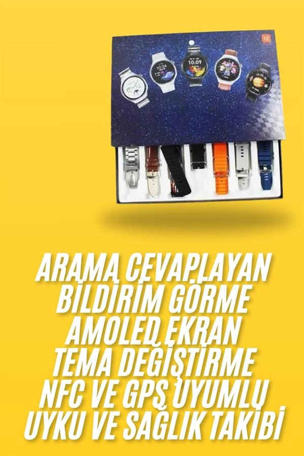 7 Kordonlu Akıllı Saat Siyah Kasa Dokunmatik Ekran Uyku Ve Sağlık Takibi ( Lisinya )