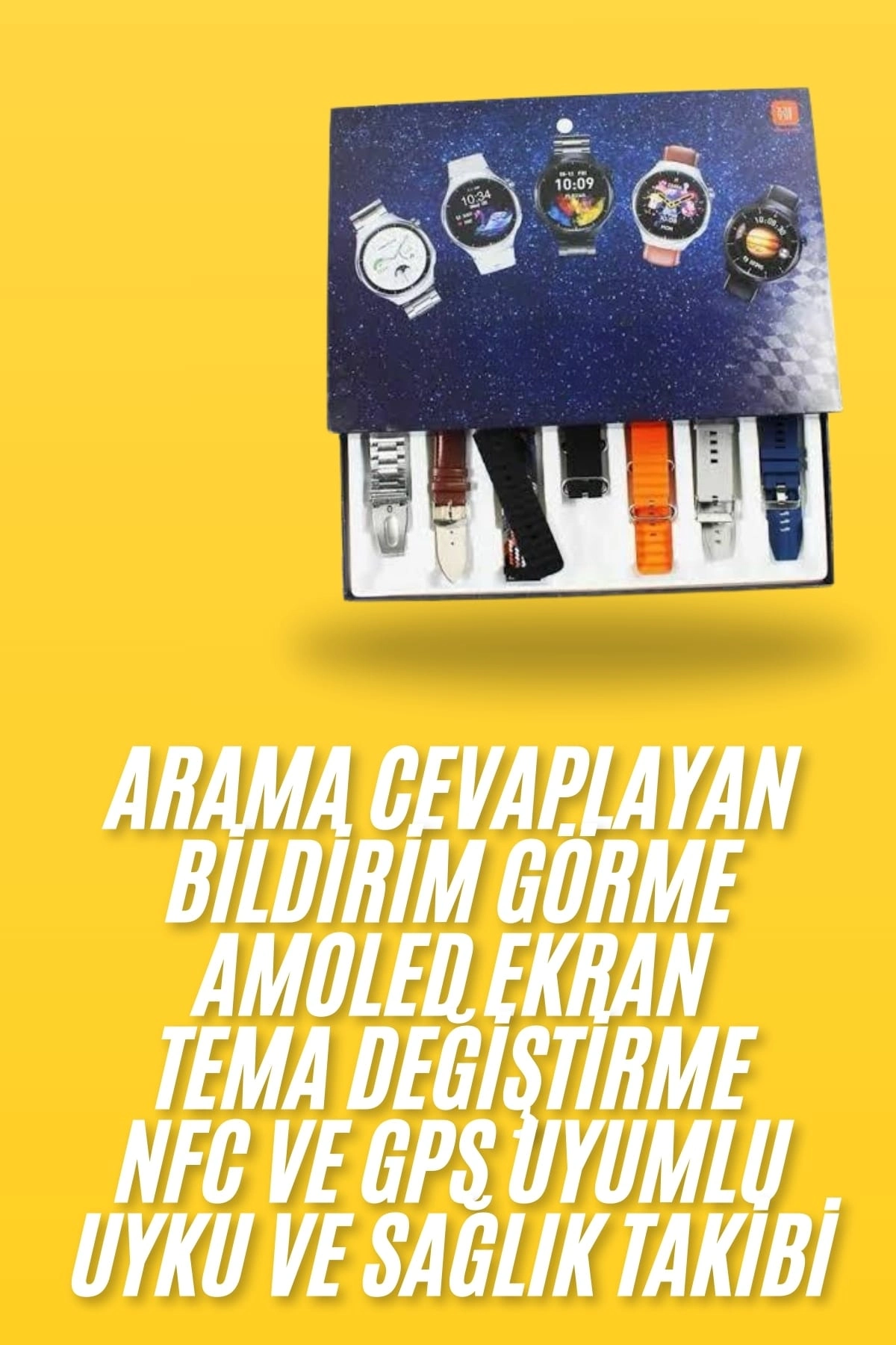 7 Kordonlu Akıllı Saat Siyah Kasa Dokunmatik Ekran Uyku Ve Sağlık Takibi ( Lisinya )