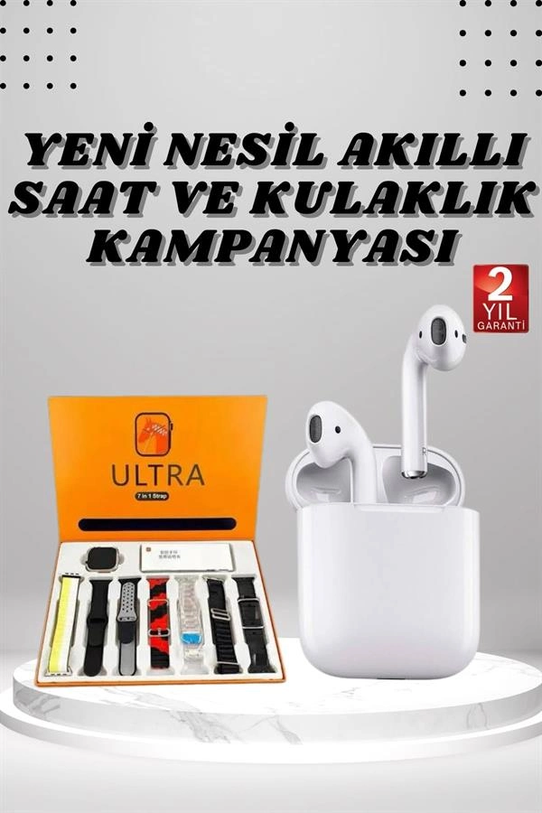7 Kordonlu Akıllı Saat Ve 2.nesil Kulaklık Yüksek Ses Kaliteli Uzun Pil Ömrü ( Lisinya )