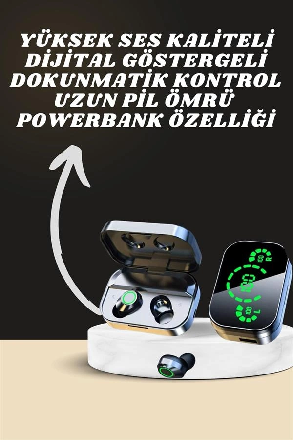 7 Kordonlu Akıllı Saat Ve Aynalı Bluetooth Kulaklık Powerbank Dijital Göstergeli ( Lisinya )