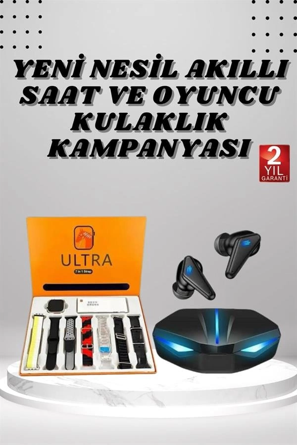 7 Kordonlu Akıllı Saat Ve  Kulaklığı Anc Özelliği Kulak İçi Mikrofonlu Sesli Görüşme ( Lisinya )