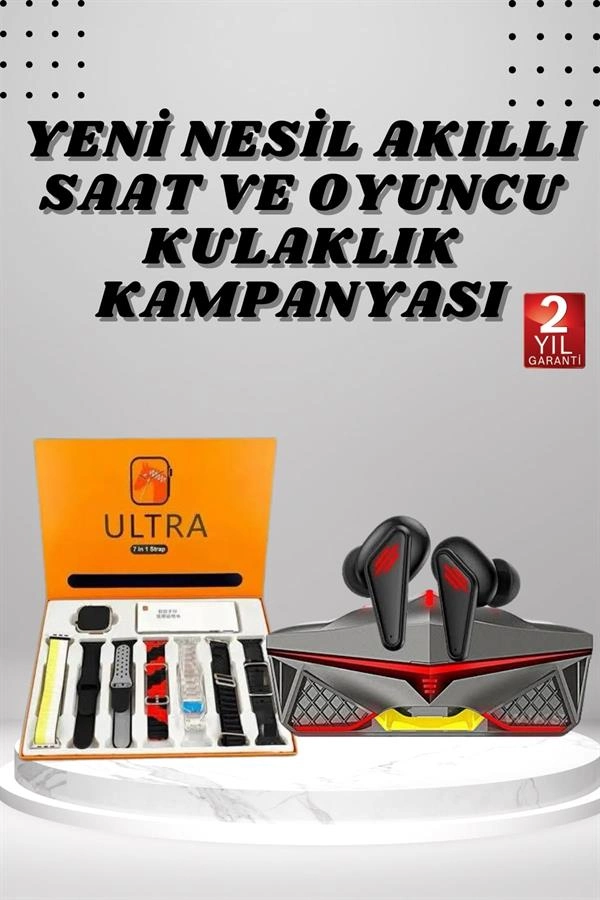 7 Kordonlu Akıllı Saat Ve  Kulaklığı Bluetooth Bağlantılı Android Ve İos Uyumlu ( Lisinya )