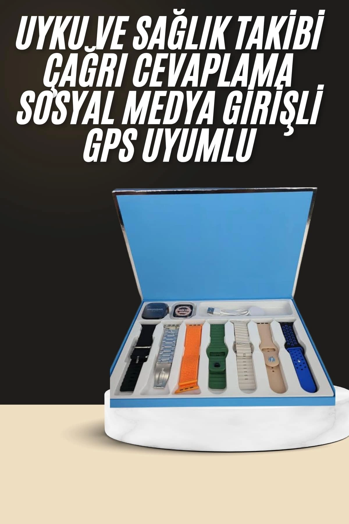 7 Kordonlu Unisex Akıllı Saat Çoklu Kordon Seçeneği Amoled Ekran ( Lisinya )