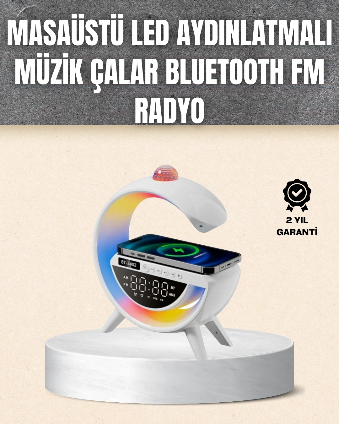 7 Ses Efektli Rgb Işıklı Fm Destekli Kablosuz Şarjlı Bluetooth Hoparlör ( Lisinya )