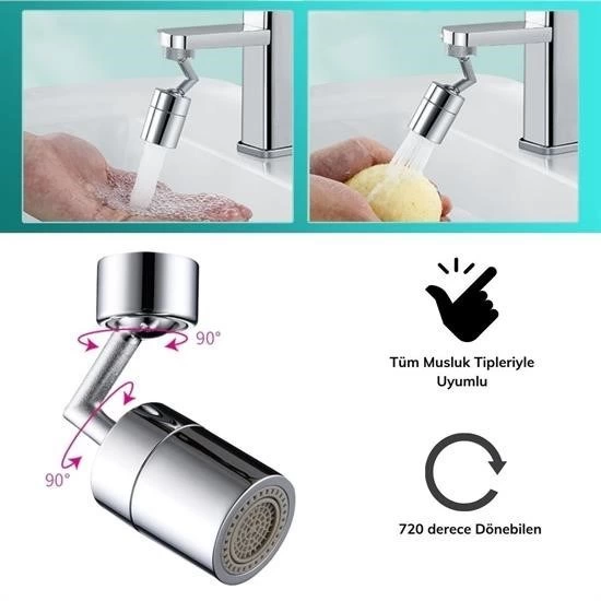 720 Derece Dönebilen 4 Filtreli Tüm Musluk Tipleri İle Uyumlu Montaj Aparatlı Musluk Başlık ( Lisinya ) 720 Derece Dönebilen 4 Filtreli Tüm Musluk Tipleri İle Uyumlu Montaj Aparatlı Musluk Başlık ( Lisinya )