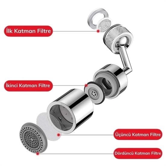 720 Derece Dönebilen 4 Filtreli Tüm Musluk Tipleri İle Uyumlu Montaj Aparatlı Musluk Başlık ( Lisinya ) 720 Derece Dönebilen 4 Filtreli Tüm Musluk Tipleri İle Uyumlu Montaj Aparatlı Musluk Başlık ( Lisinya )