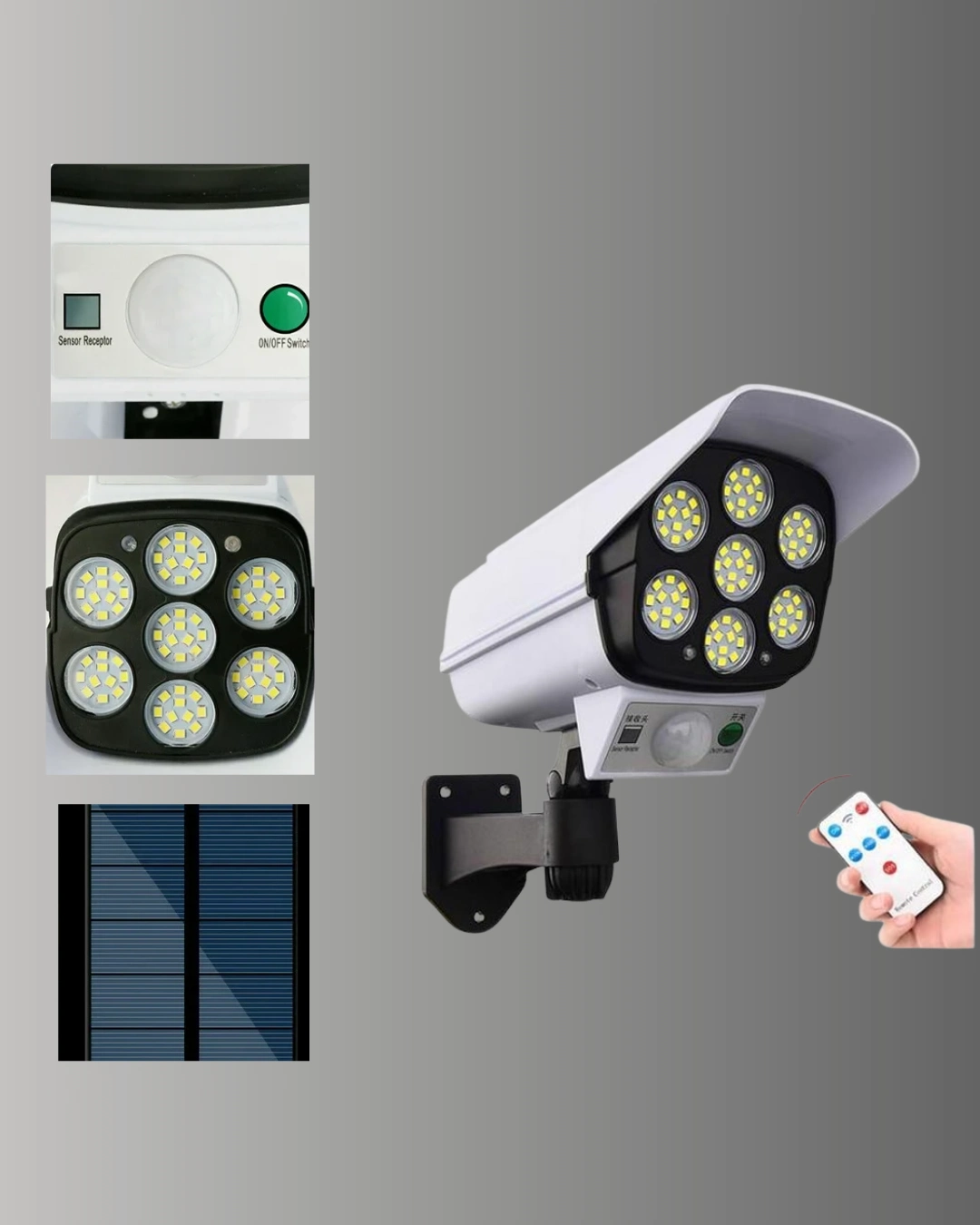 77 Led'li Güneş Enerjili Güvenlik Lambası Ve Kukla Kamera – Hareket Sensörlü, 2400mah Pilli ( Lisinya )