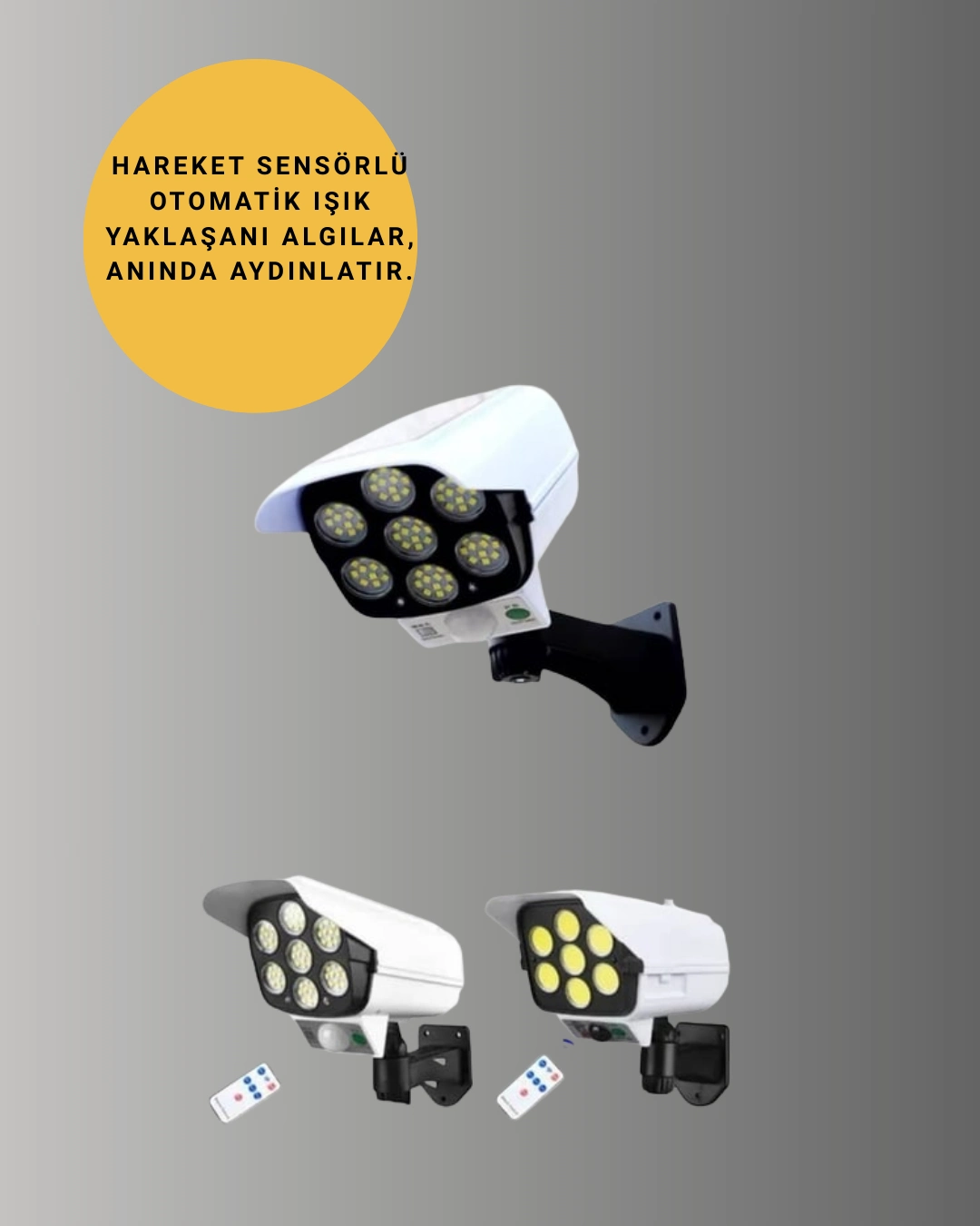 77 Led'li Güneş Enerjili Güvenlik Lambası Ve Kukla Kamera – Hareket Sensörlü, 2400mah Pilli ( Lisinya )