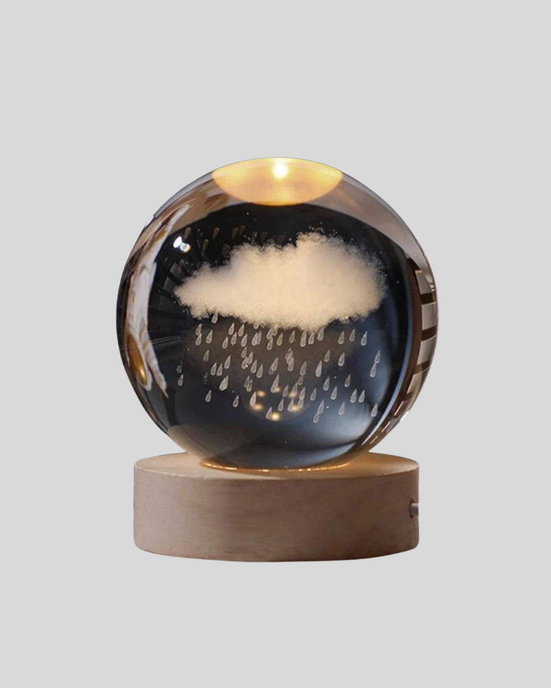 8 Cm 3d Yağmur Bulutu Kristal Küre Led Gece Lambası Ahşap Standlı Tasarım Lamba ( Lisinya )
