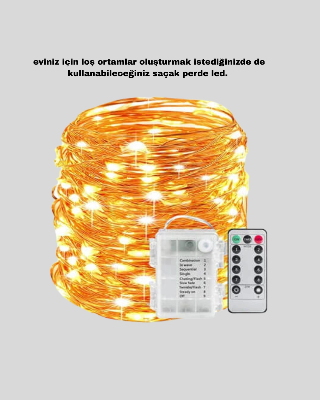 8 Fonksiyonlu Uzaktan Kumandalı Günışığı Perde Peri Led Dekoratif Işık ( Lisinya )