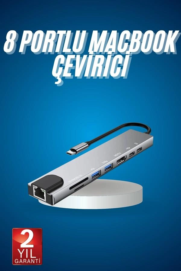 8 Port Çoklayıcı Macbook Ile Uyumlu Çoğaltıcı Type-c Dönüştürücü Tf Sd Kart ( Lisinya )
