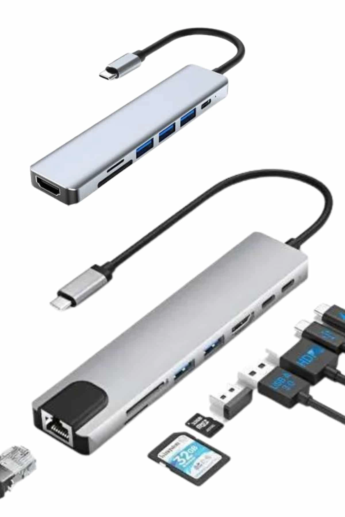 8 Port Çoklayıcı Macbook Ile Uyumlu Çoğaltıcı Type-c Dönüştürücü Tf Sd Kart ( Lisinya )