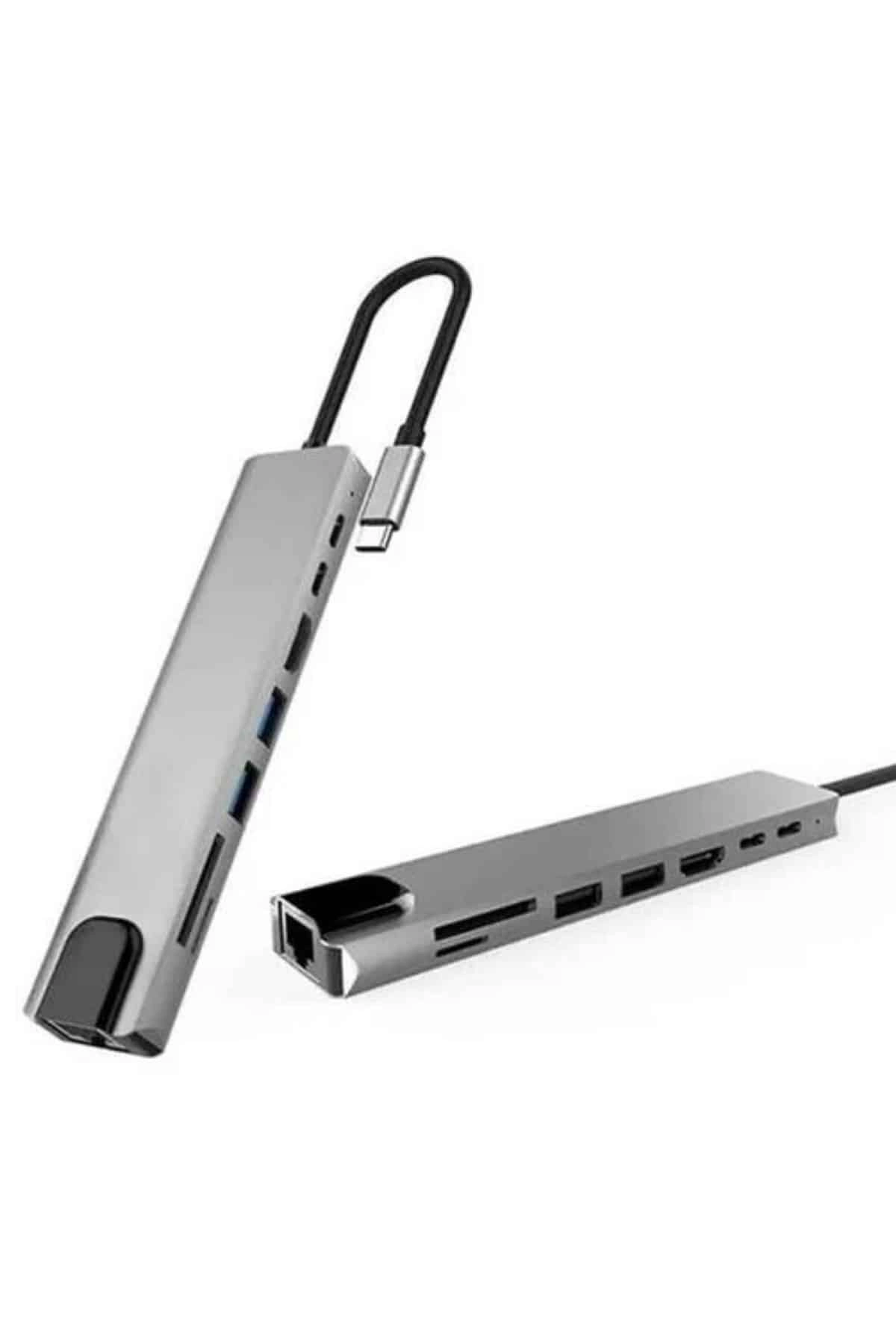 8 Portlu Macbook Çevirici Type C Hub  Sd Tf Usb Çoğaltıcı Ethernet ( Lisinya )