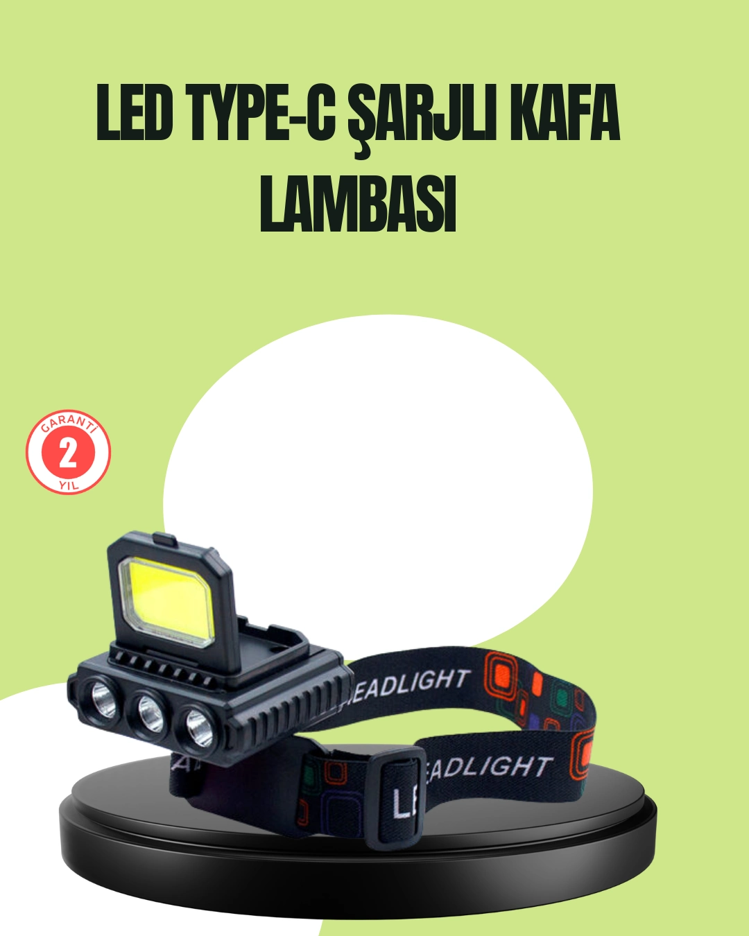 800 Lumen Çok Fonksiyonlu Led Kafa Lambası Type C Şarjlı ( Lisinya )