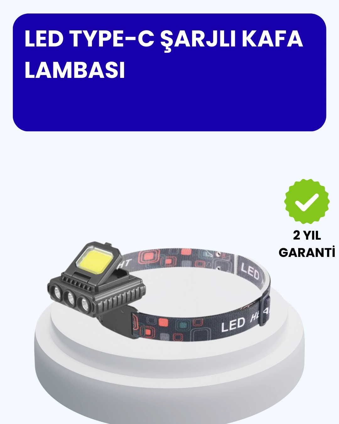 800 Lumen Led Kafa Lambası Cob Ve Xpe Led Type C Şarjlı Ayarlanabilir ( Lisinya )