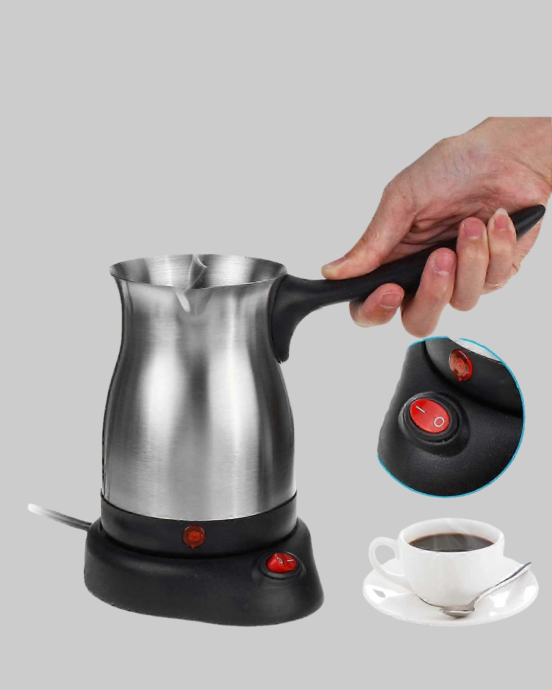 800w Paslanmaz Elektrikli Cezve Gizli Rezistans Ve Ergonomik Kulp ( Lisinya )