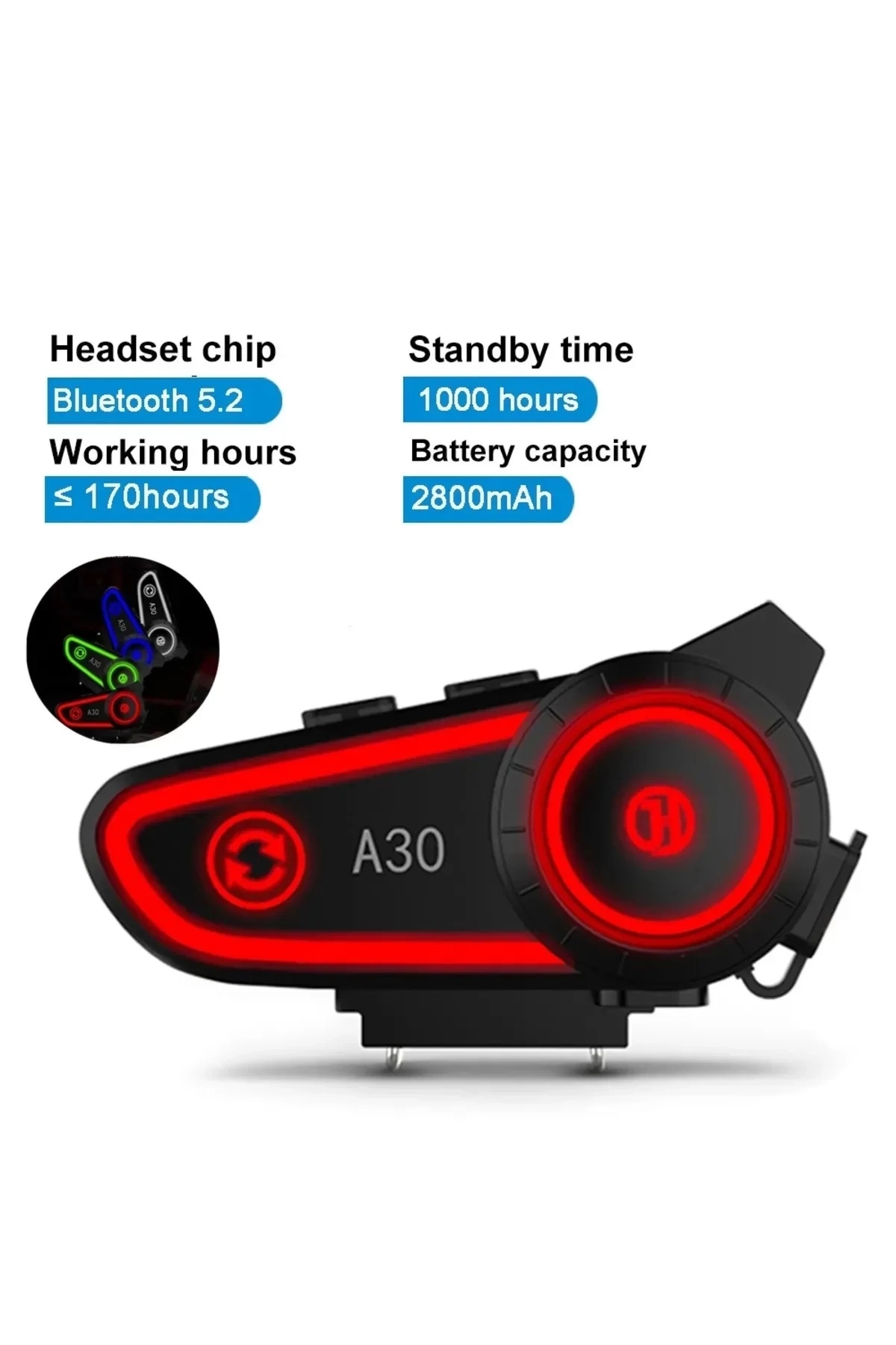 A30 Motosiklet Kask Kulaklık Intercom Işıklı 2 Eşleşme Özellikli ( Lisinya )