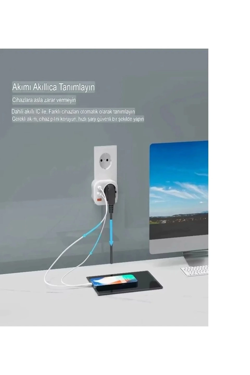 Ac-115 2500w 3.4a 2usb 1type-c 1soket Akım Korumalı Şarj Adaptörü Priz Çoğaltıcı ( Lisinya )