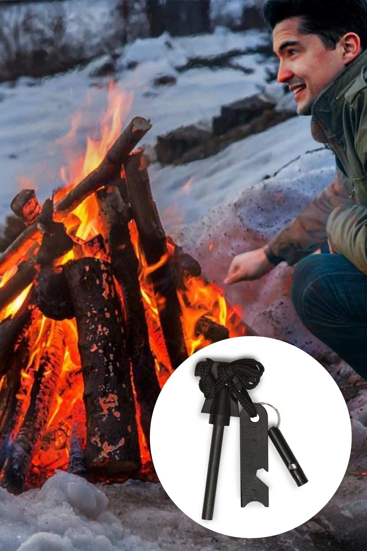 Acil Durum Magnezyum Çubuk Çakmaktaşı Hayatta Kalma Ateş Başlatıcı Çakmak Kiti Düdük Hediyeli ( Lisinya )