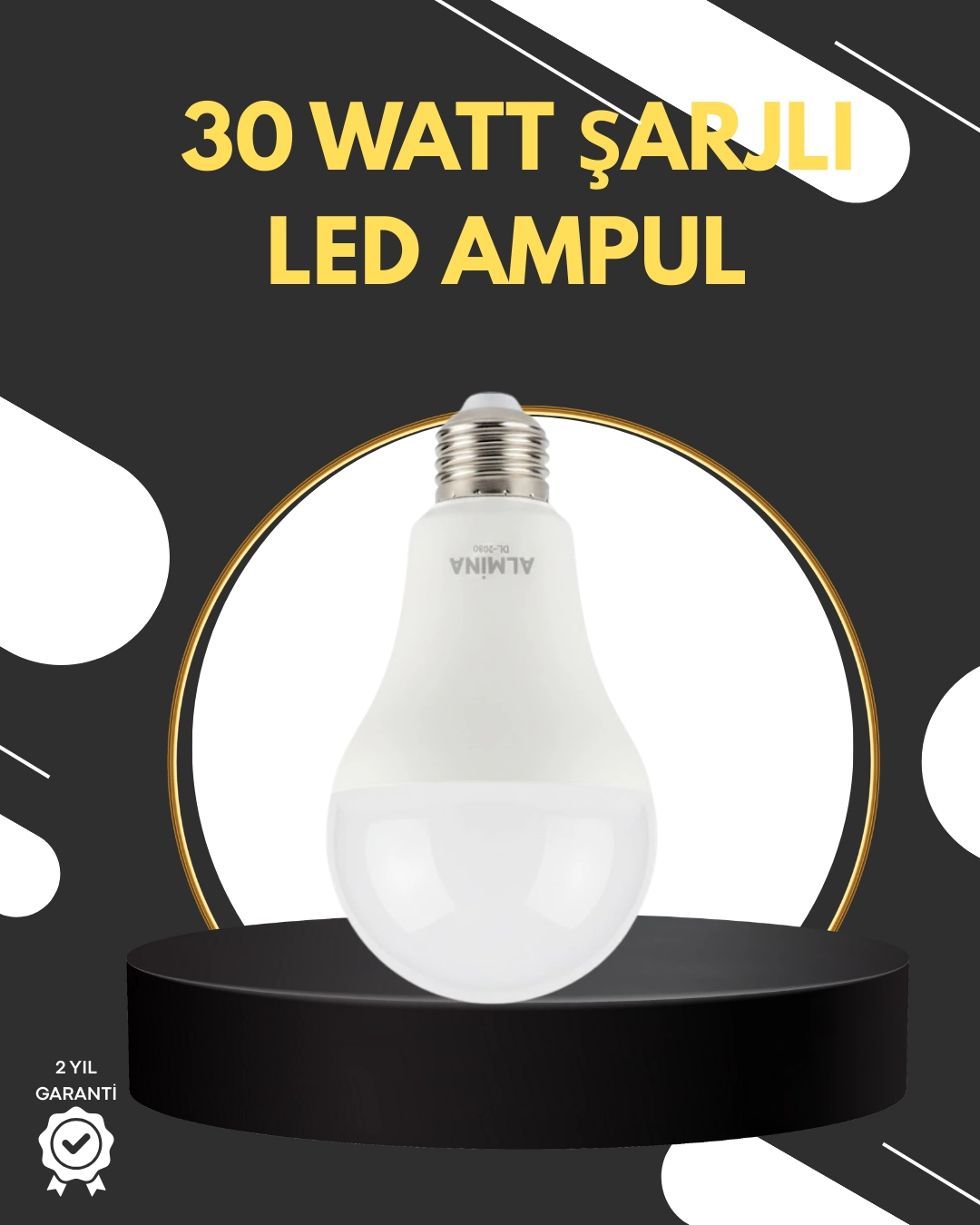 Acil Durumlar İçin Şarjlı Led Ampul 6400k Soğuk Beyaz 30 Watt ( Lisinya )
