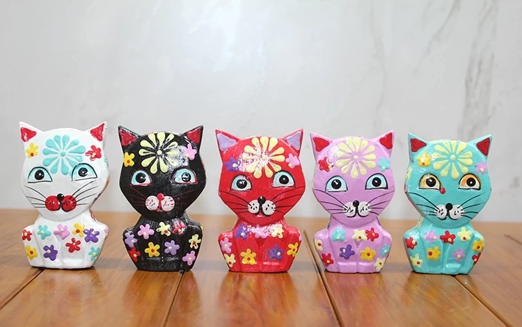 Ahşap 5'li Kedi Seti Polos:5 ( Lisinya )
