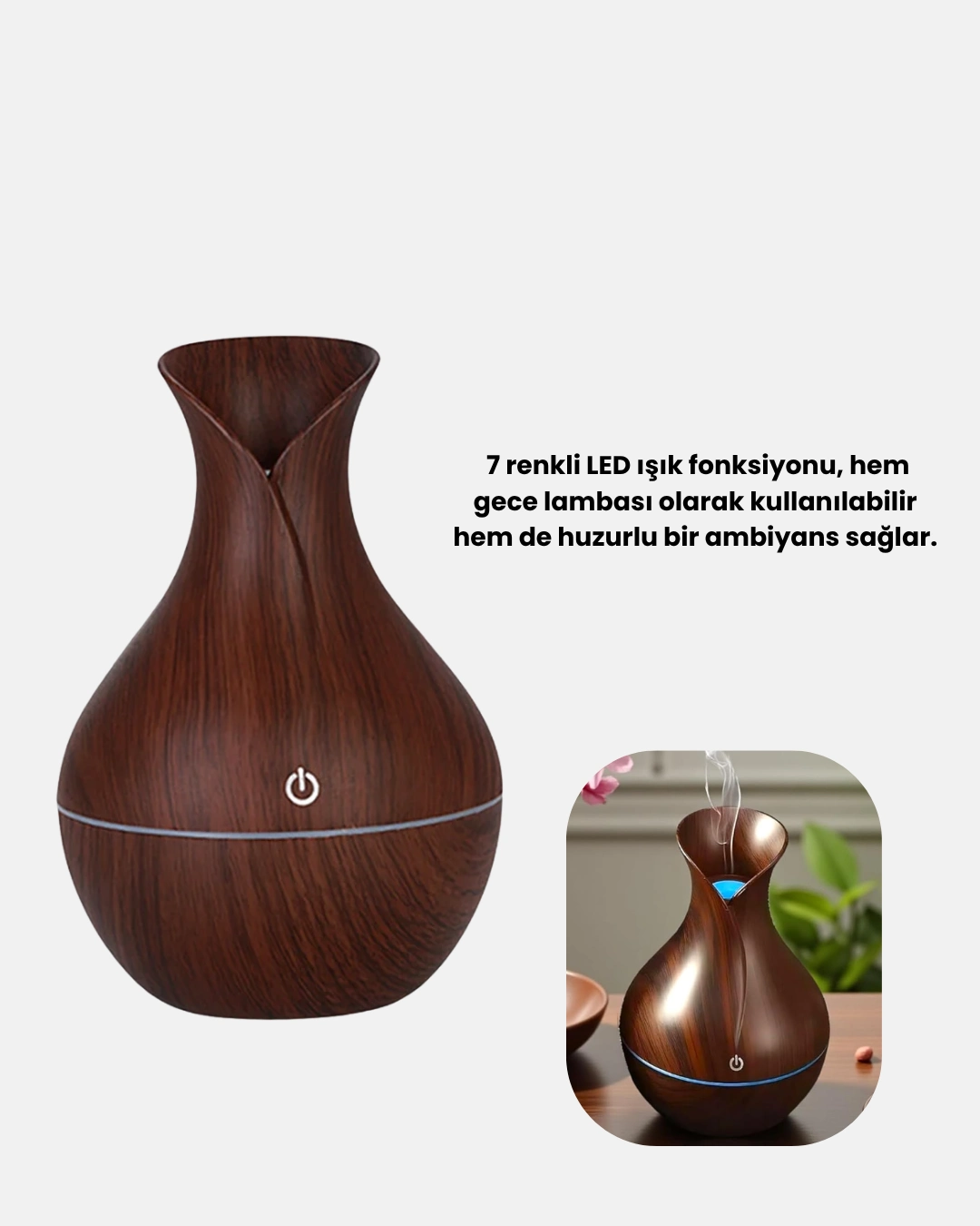 Ahşap Desenli 130 Ml Aromaterapi Difüzör Sessiz Ve Usb Bağlantılı ( Lisinya )