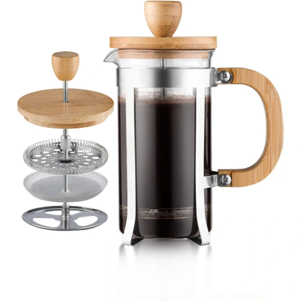 Ahşap Detaylı 600 Ml Cam French Press ( Lisinya ) Ahşap Detaylı 600 Ml Cam French Press ( Lisinya )