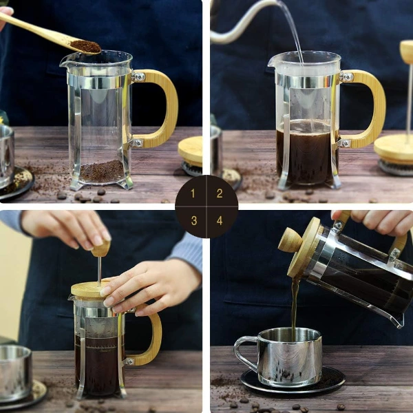 Ahşap Detaylı 600 Ml Cam French Press ( Lisinya ) Ahşap Detaylı 600 Ml Cam French Press ( Lisinya )