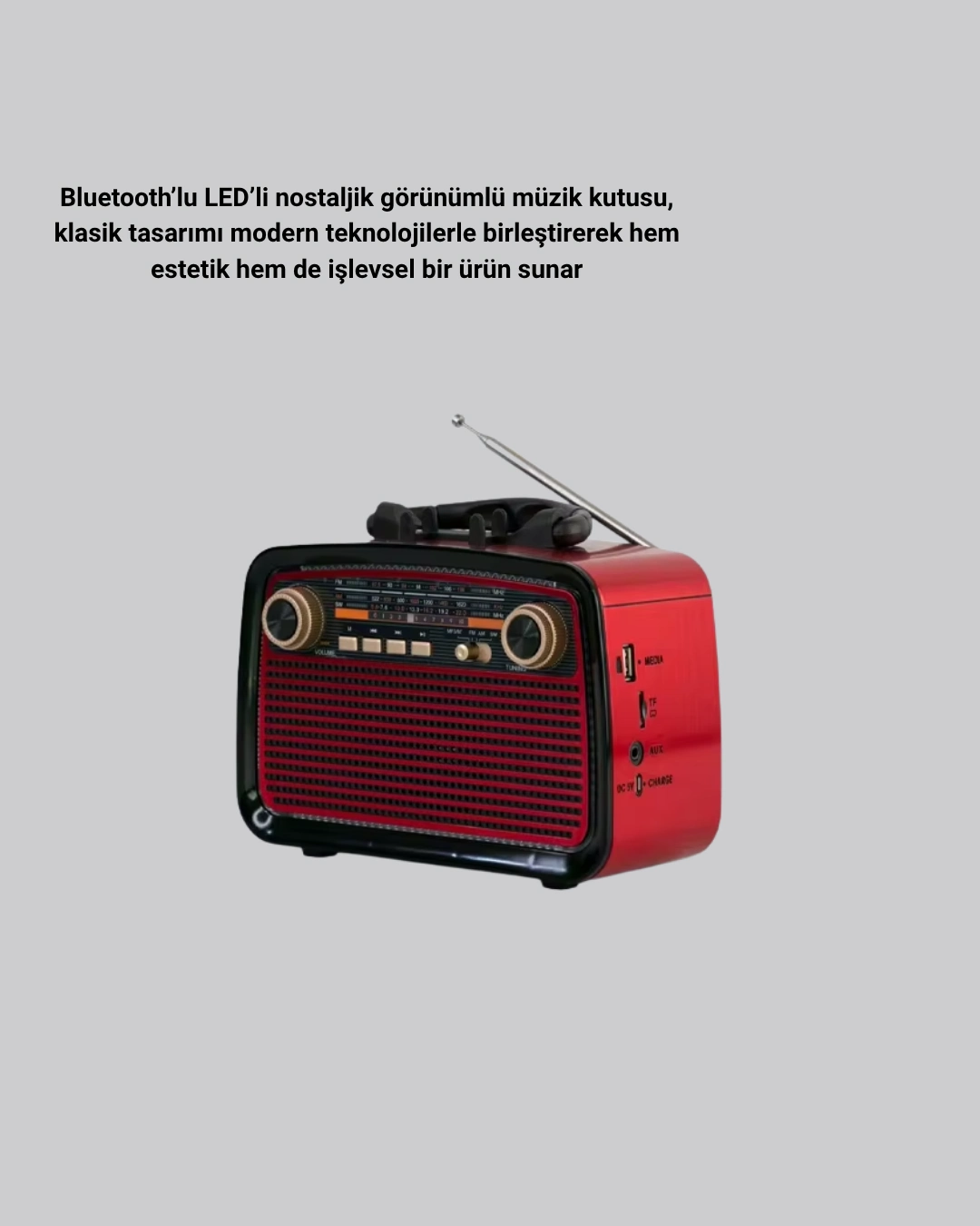 Ahşap Dokulu Bluetooth Müzik Kutusu – Vintage Led Tasarımıyla Modern Ses Deneyimi ( Lisinya )
