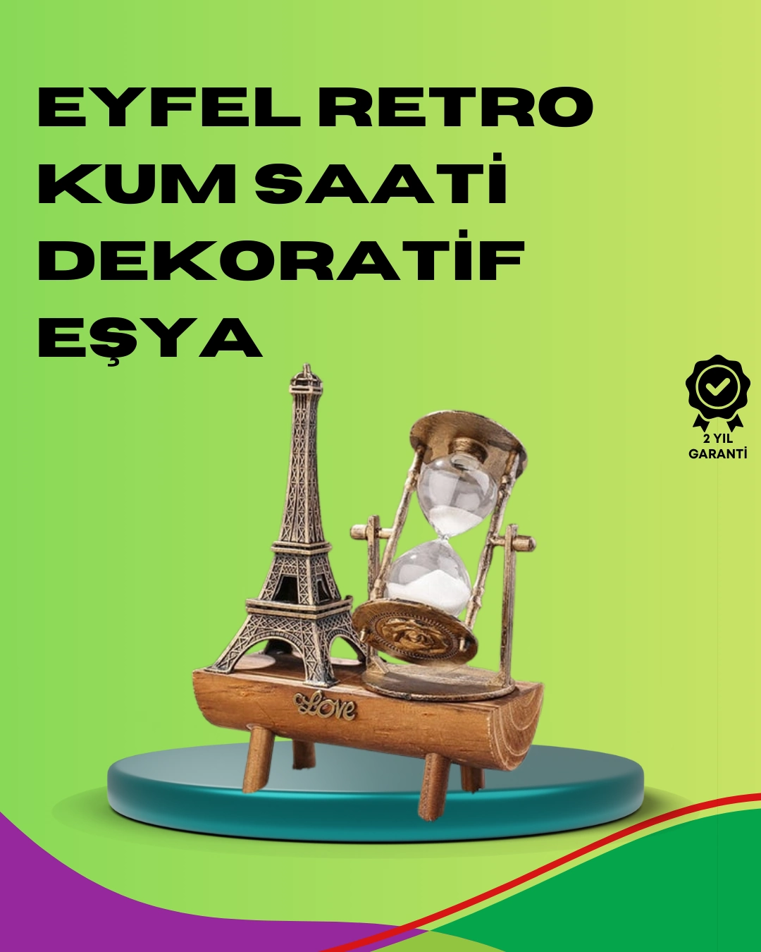 Ahşap Gövdeli Dekoratif Kum Saati – Masa Üstü El Sanatı Aksesuarı ( Lisinya )