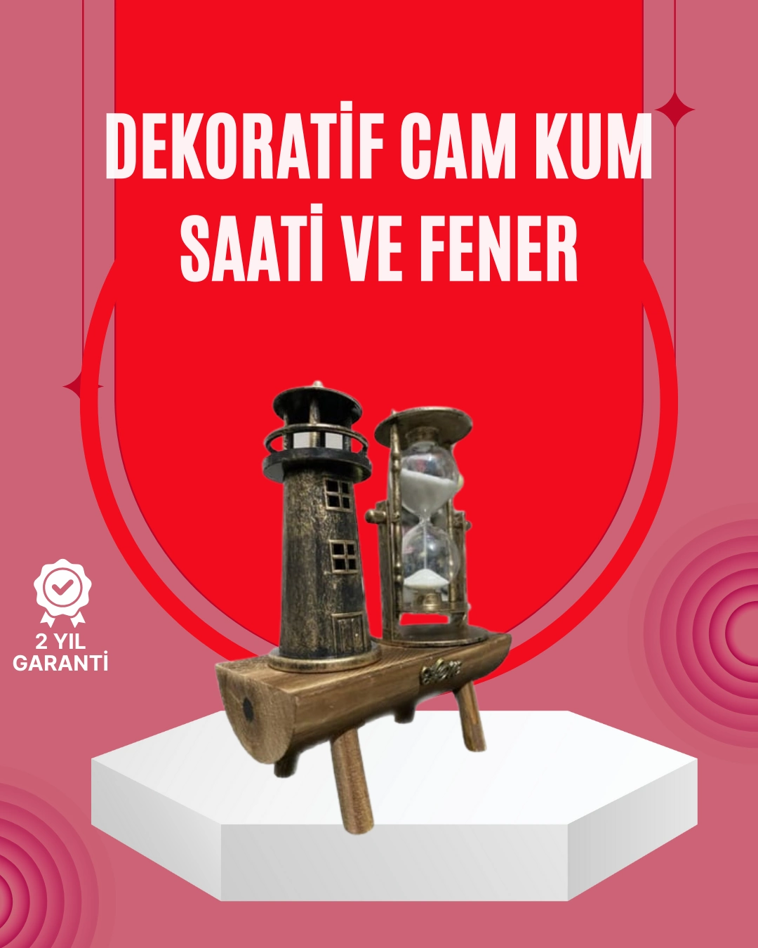 Ahşap Gövdeli Deniz Feneri Formlu Kum Saati – 15x20 Cm Masa Dekoru ( Lisinya )