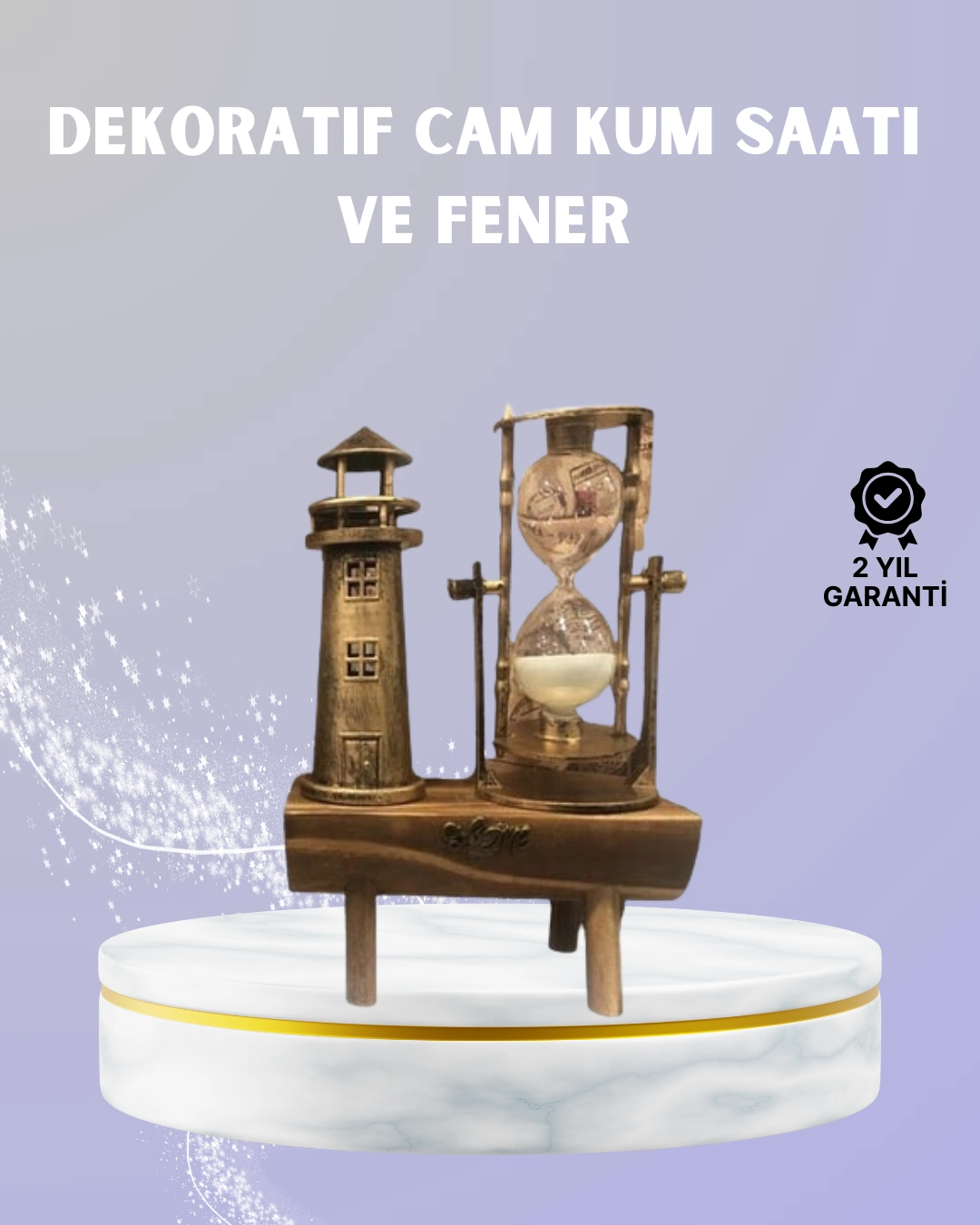 Ahşap Kum Saati Ve Deniz Feneri Figürü Bir Arada – Ev & Ofis Dekorasyonu ( Lisinya )