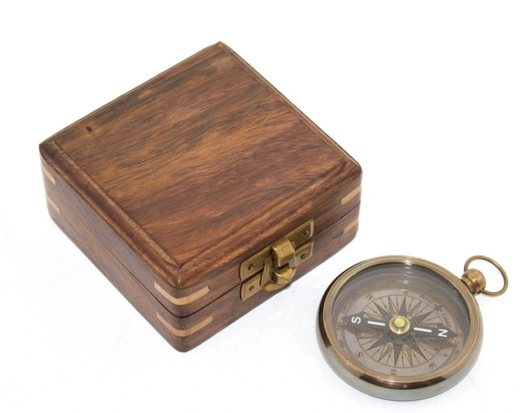 Ahşap Kutulu Pirinç Pusula Model 1 ( Lisinya )