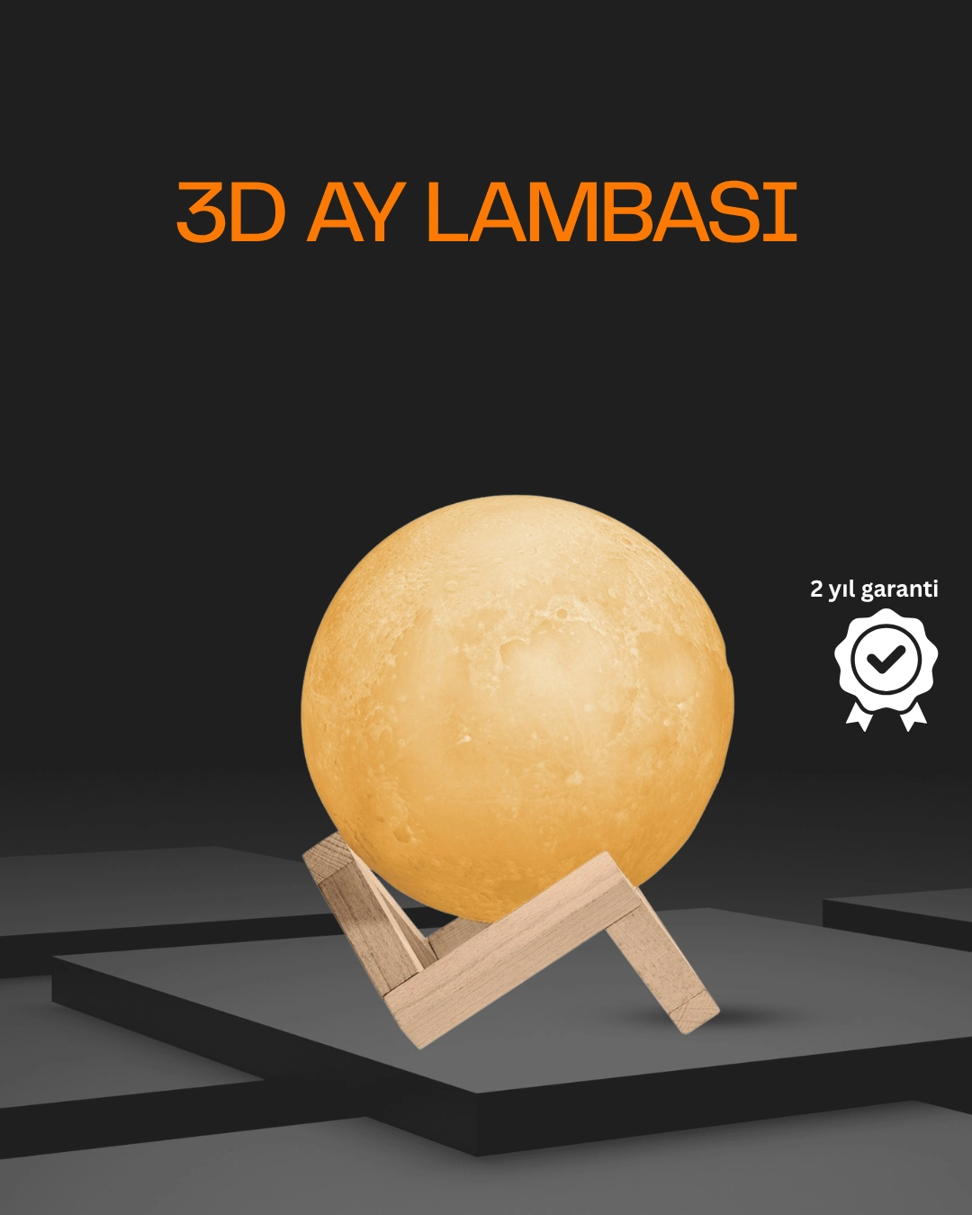 Ahşap Standlı 3d Baskı Ay Lambası 16 Renkli Ve Şarjlı ( Lisinya )
