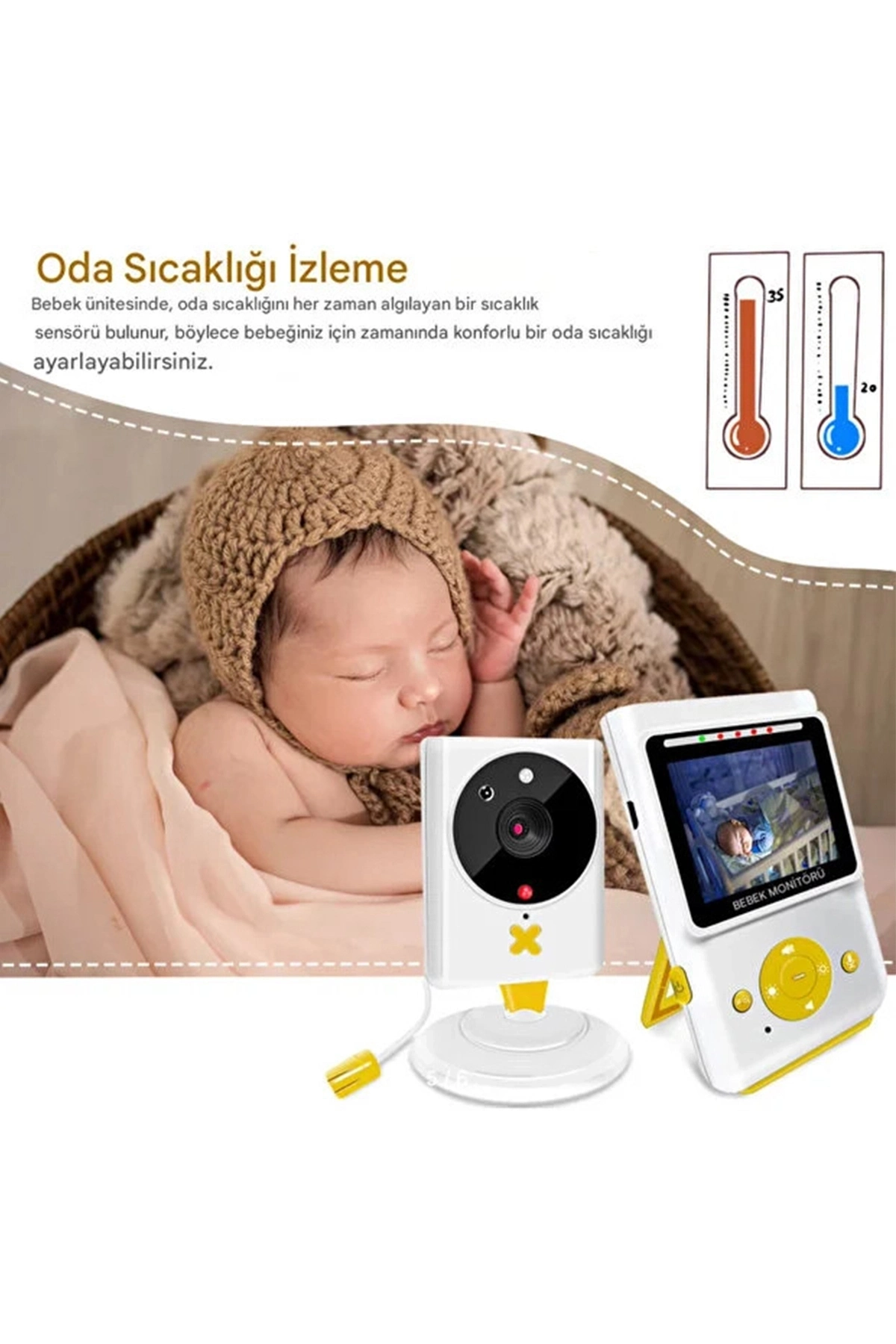 Akıllı Bebek Kamerası Monitörlü Karşılıklı Konuşma Özellikli Sıcaklık İzleme 2.4 İnç Bebek Kamerası ( Lisinya )