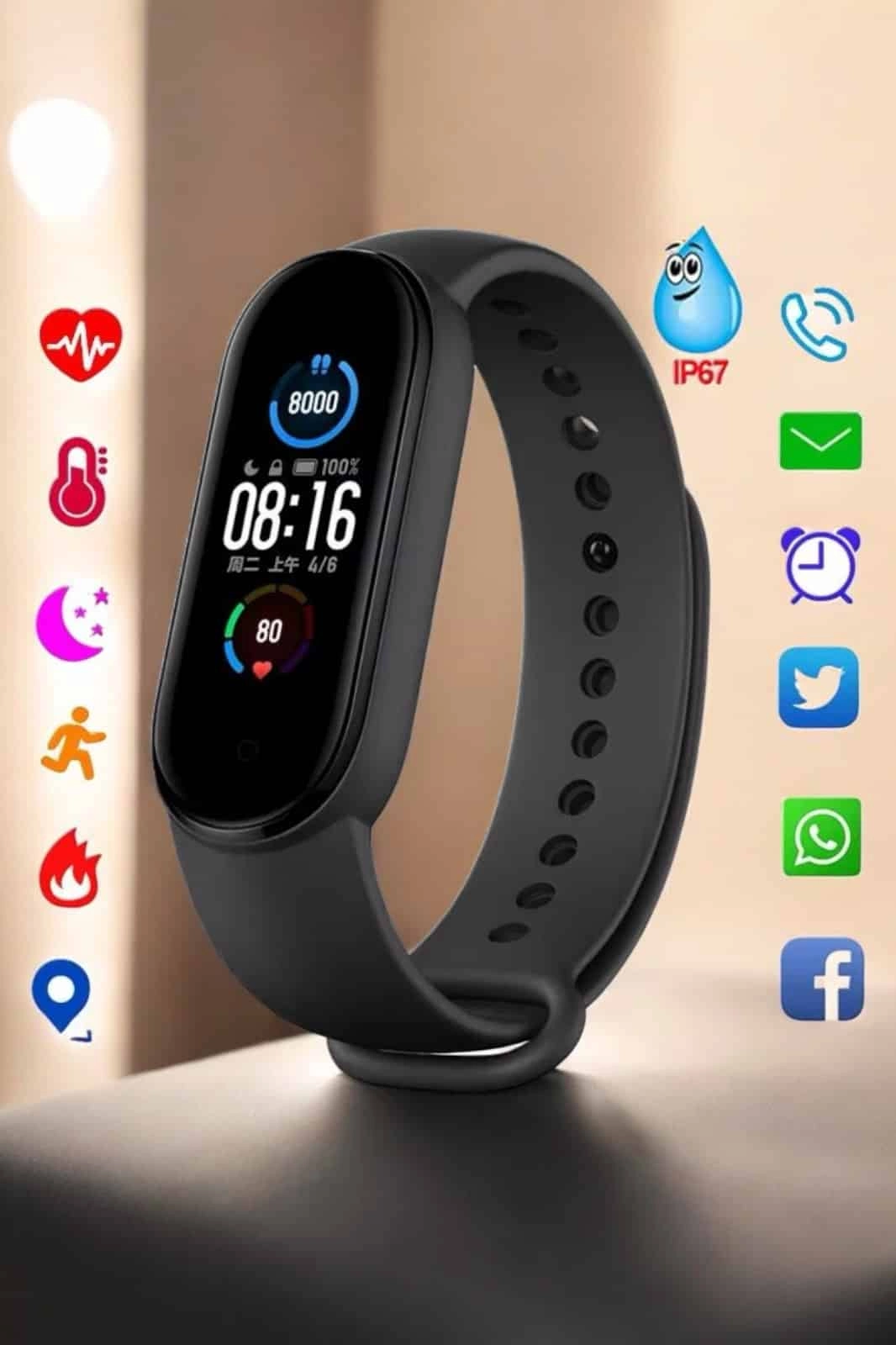 Akıllı Bileklik Fitness Ve Sağlık İçin Akıllı Bileklik Adım Sayar, Kalp Atışı, Uyku İzleme ( Lisinya )